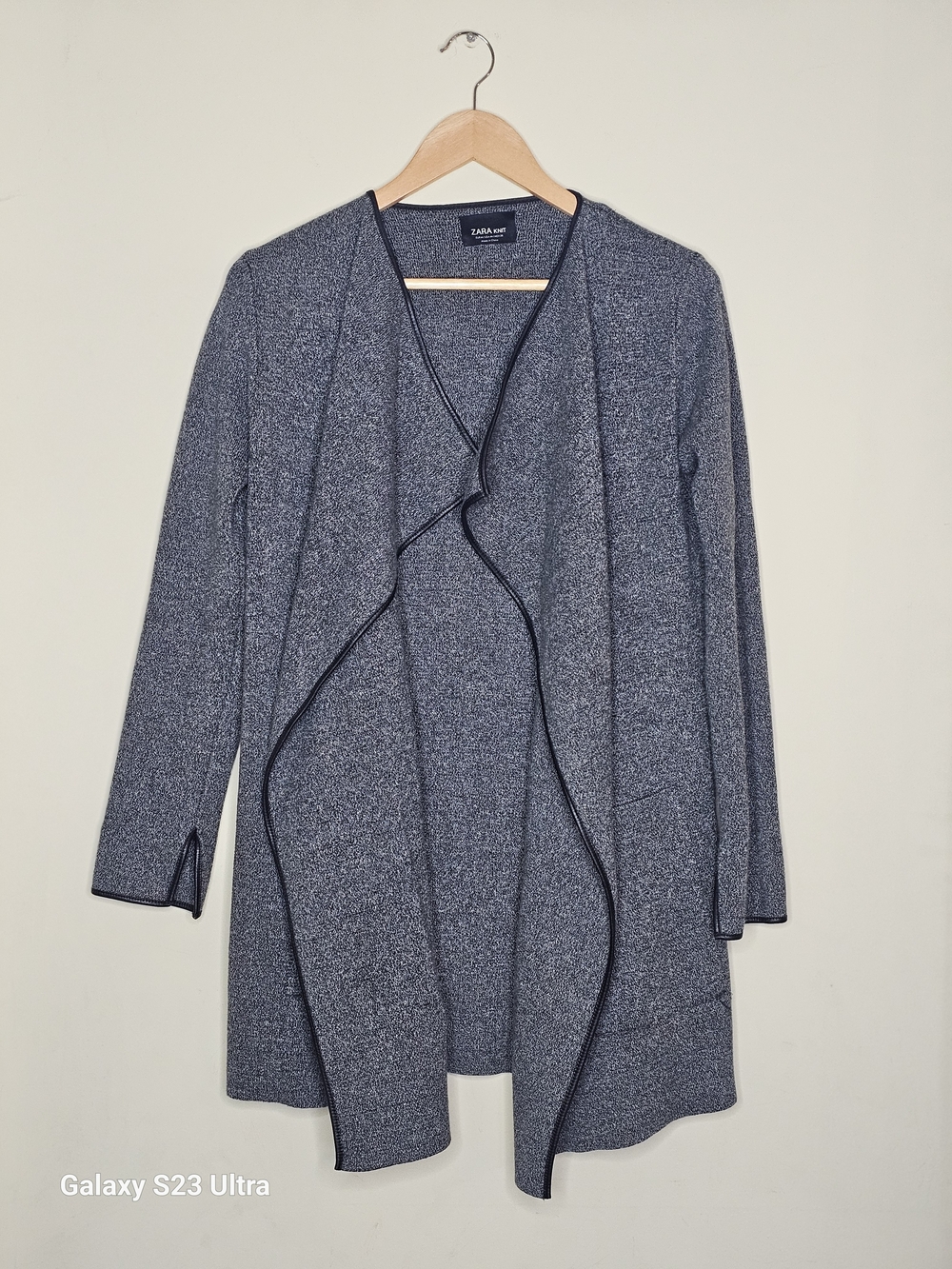 ZARA Gray Open-Front Draped Cardigan